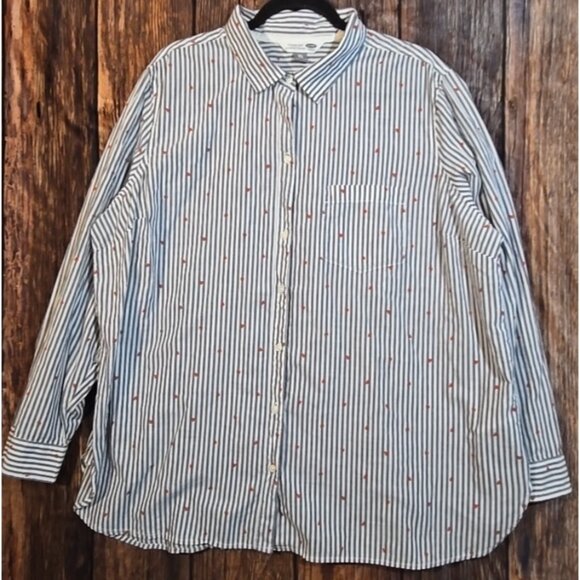 Old Navy Tops - Old Navy Cotton Tunic Classic Shirt Button Up Lightweight Hearts Stripes Sz XXL